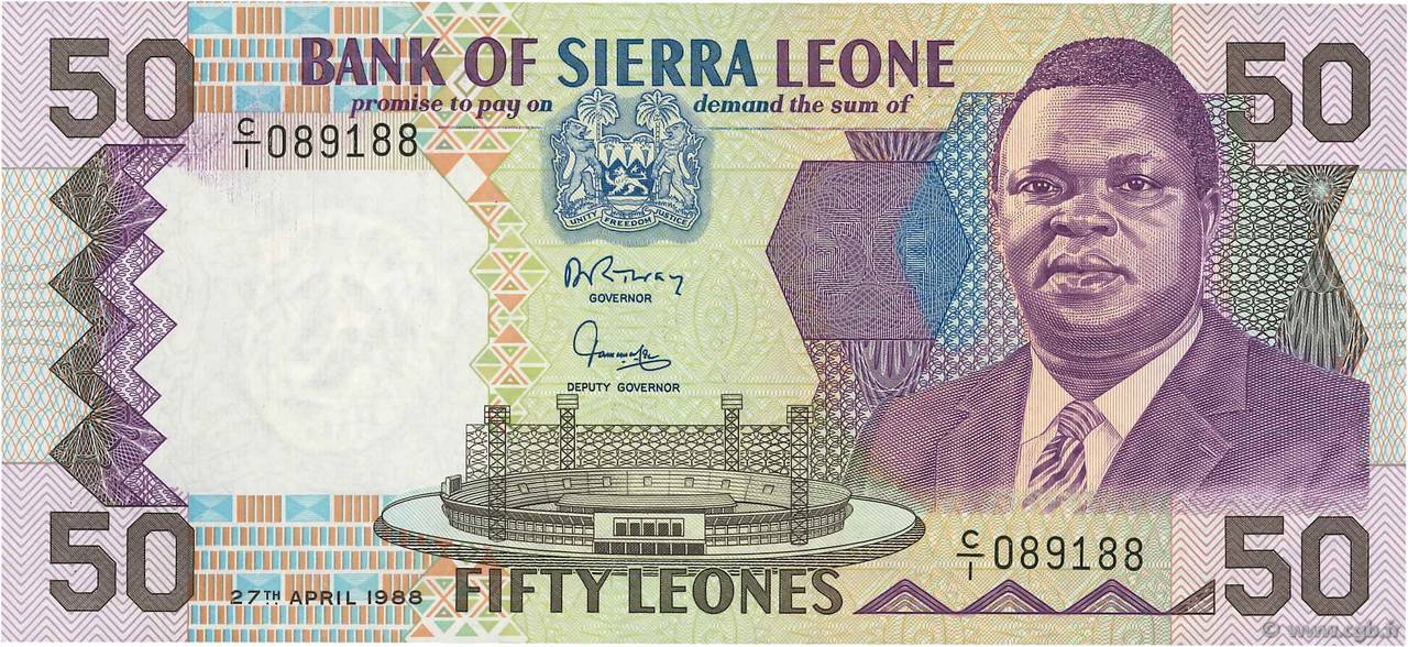 50 Leones SIERRA LEONA  1988 P.17a FDC
