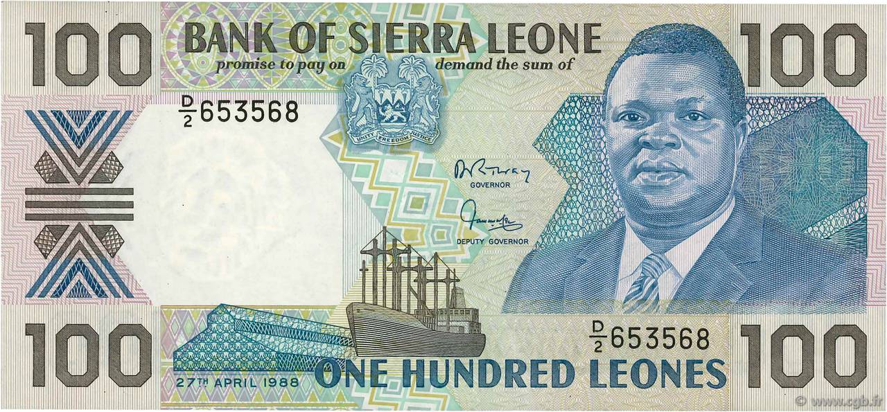 100 Leones SIERRA LEONE 1988  b79_0033 Banknotes