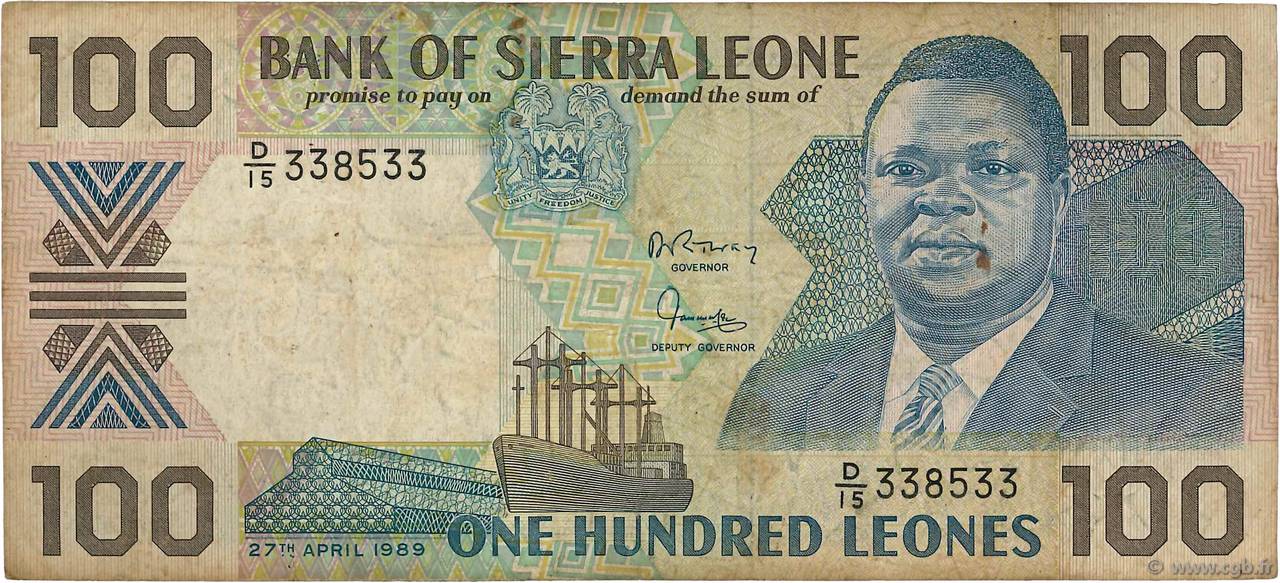 100 Leones SIERRA LEONE  1989 P.18b TB
