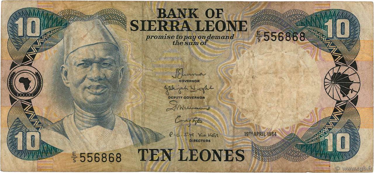 10 Leones SIERRA LEONE  1984 P.08b MB