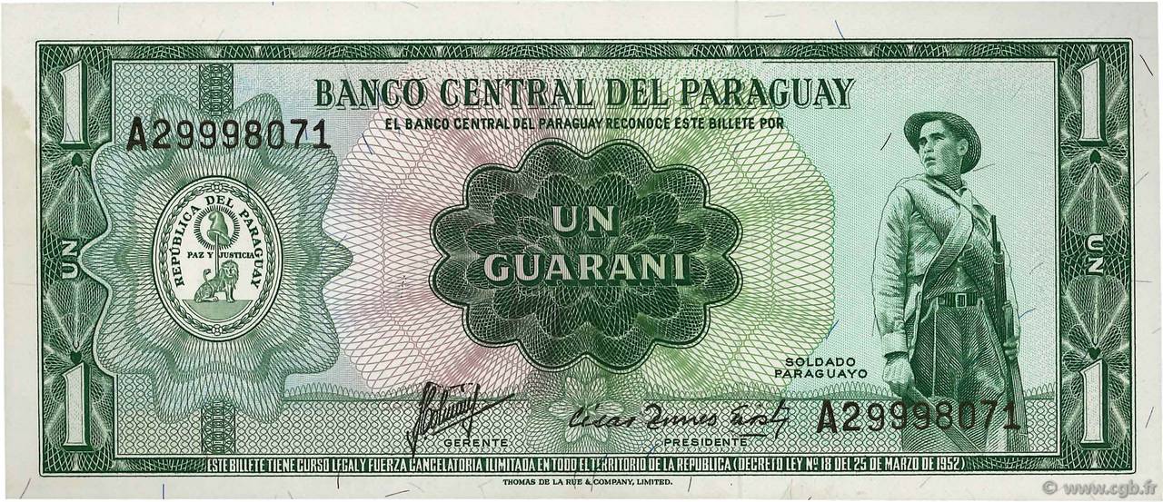 1 Guarani PARAGUAY  1963 P.193b SPL+