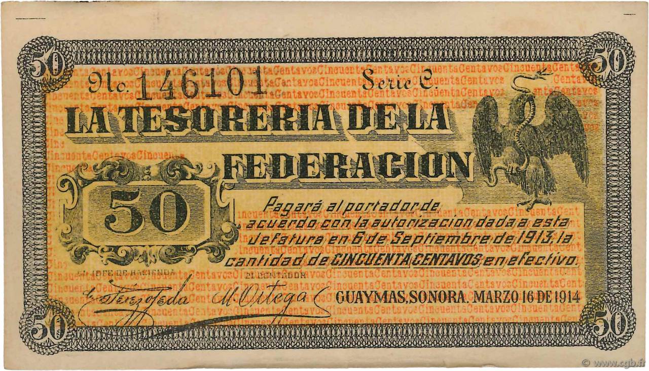 50 Centavos MEXICO Guaymas 1914 PS.1059a SPL
