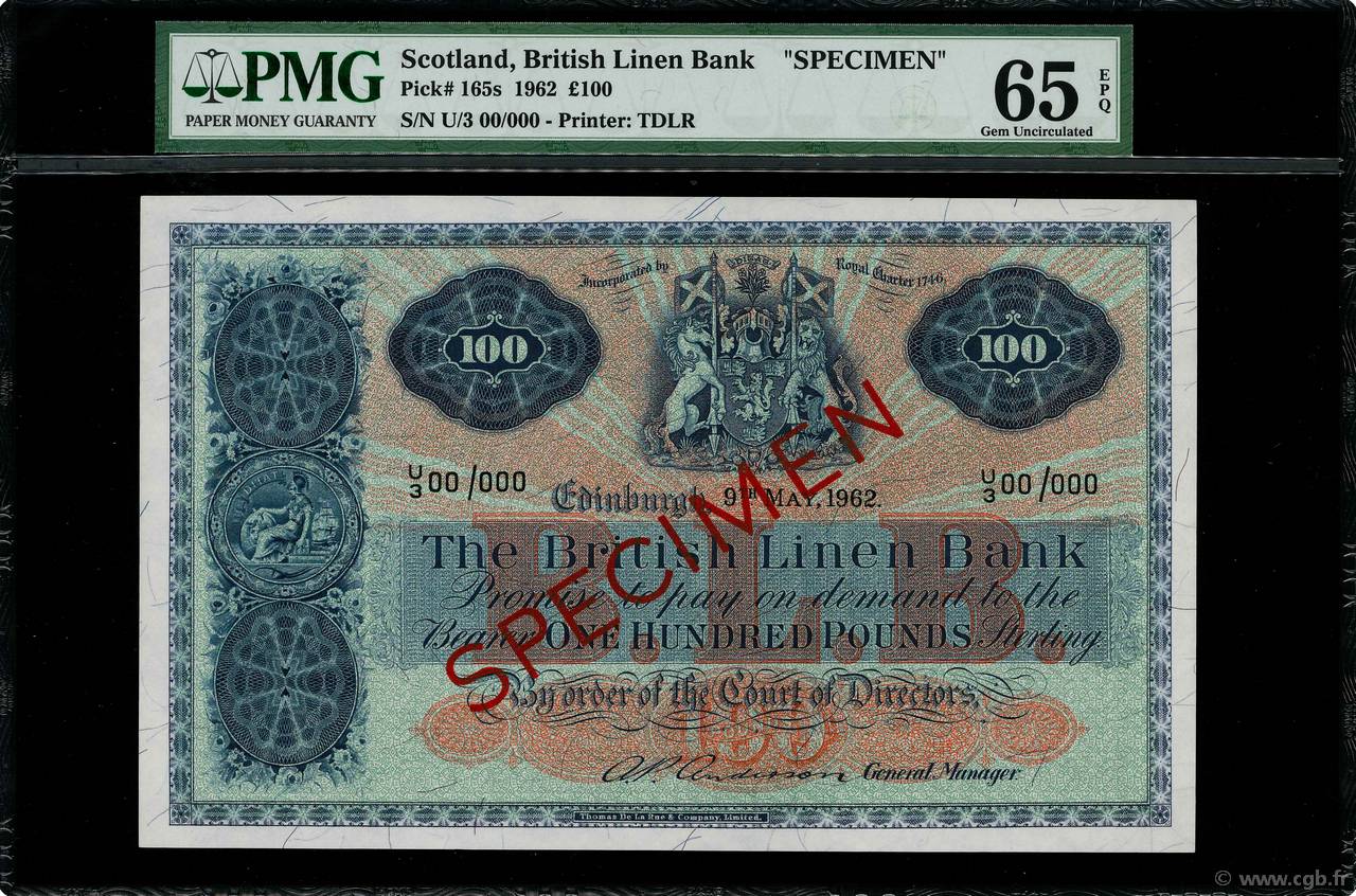 100 Pounds Spécimen SCOTLAND  1962 P.165s UNC