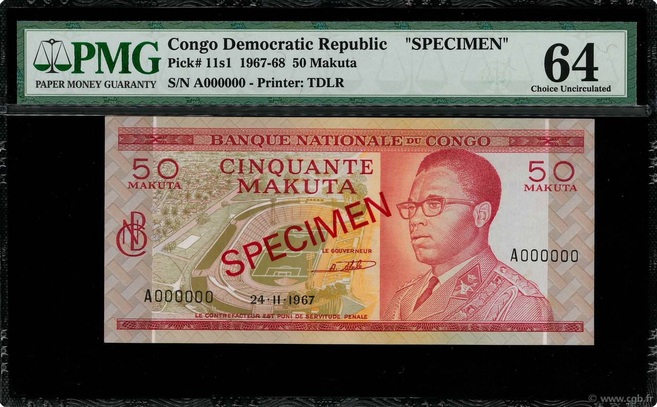 50 Makuta Spécimen DEMOKRATISCHE REPUBLIK KONGO  1967 P.011s ST