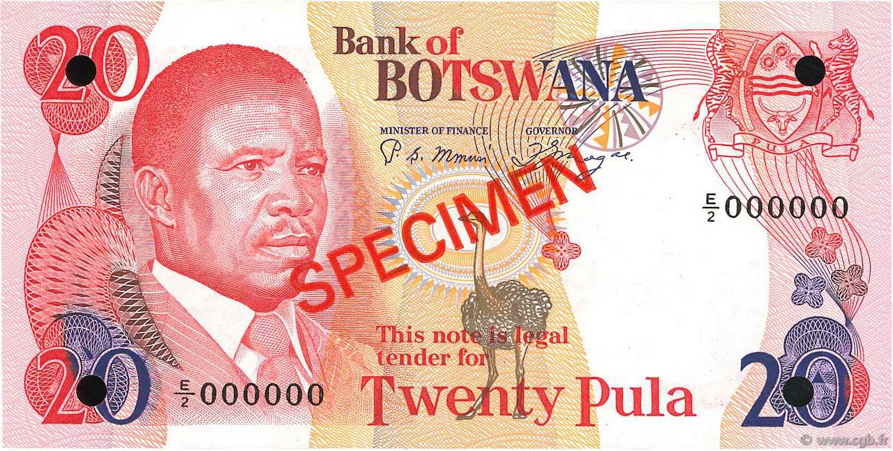 20 Pula Spécimen BOTSWANA (REPUBLIC OF)  1982 P.10s1 UNC-