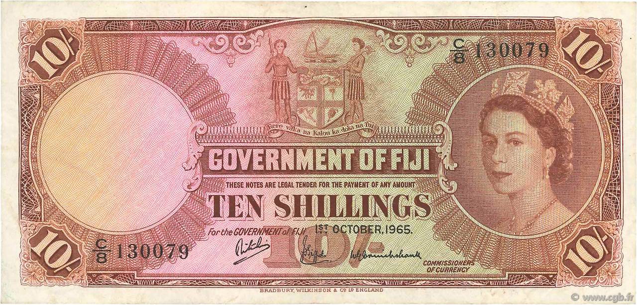 10 Shillings FIDJI  1965 P.052e TB