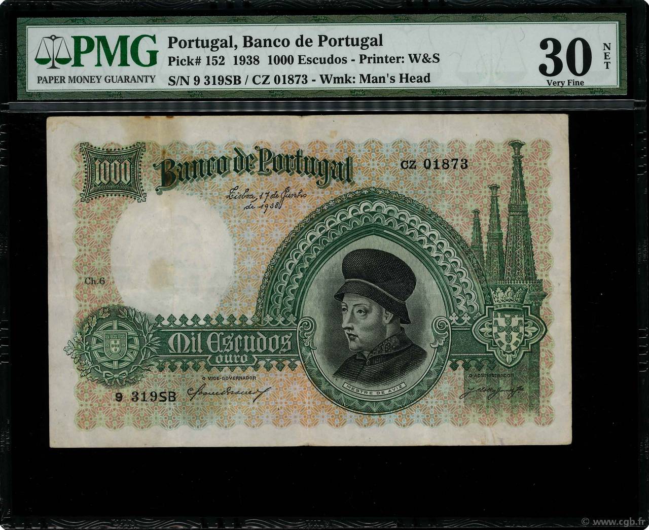 1000 Escudos PORTUGAL  1938 P.152 fSS
