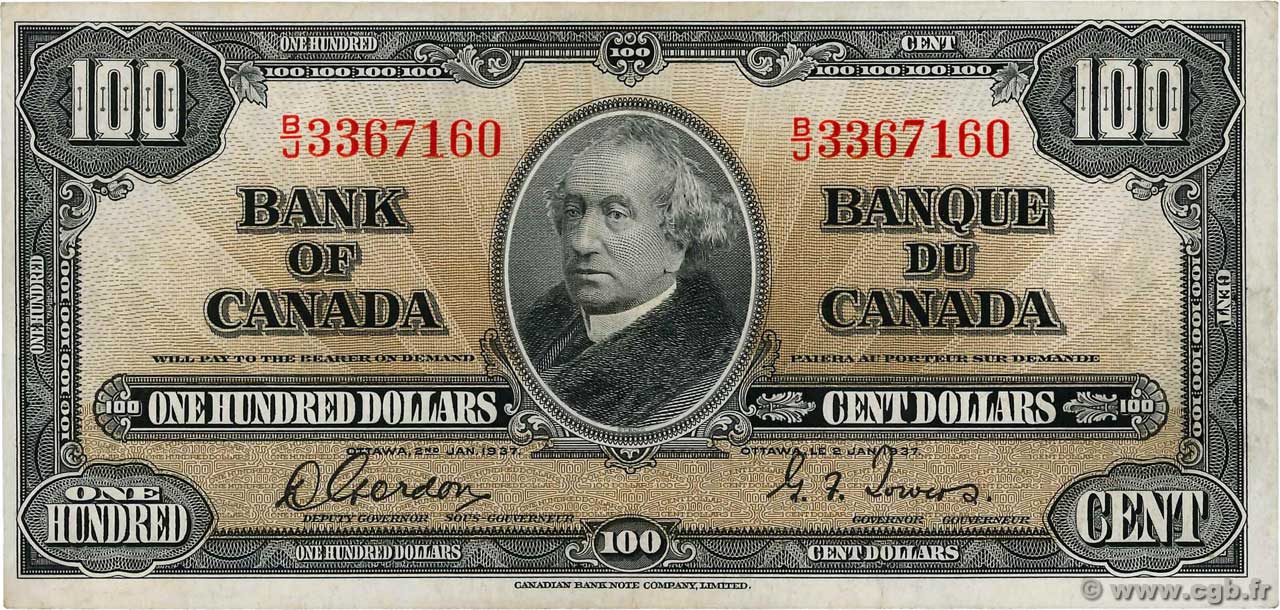 100 Dollars CANADA  1937 P.064b TTB