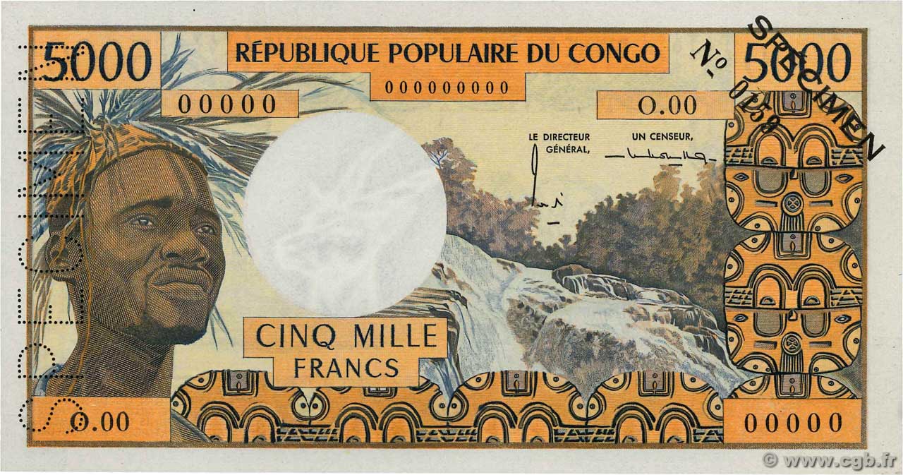 5000 Francs Spécimen CONGO  1974 P.04as FDC