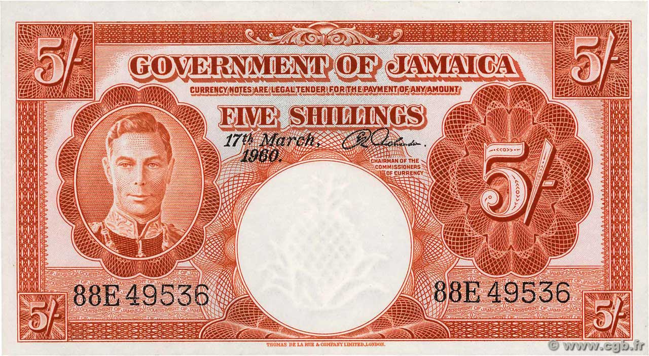 5 Shillings JAMAIKA  1960 P.45 fST