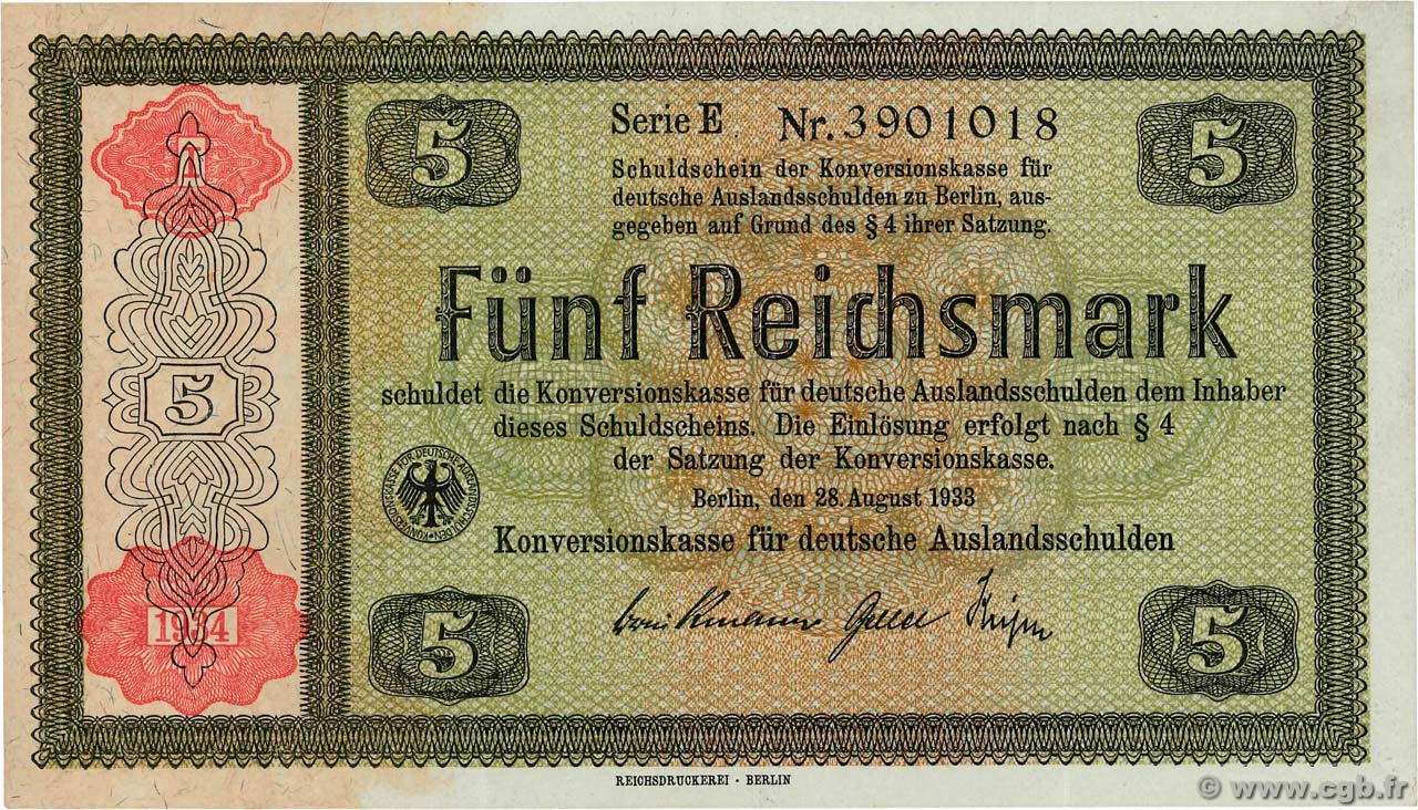 5 Reichsmark ALEMANIA  1934 P.207 EBC