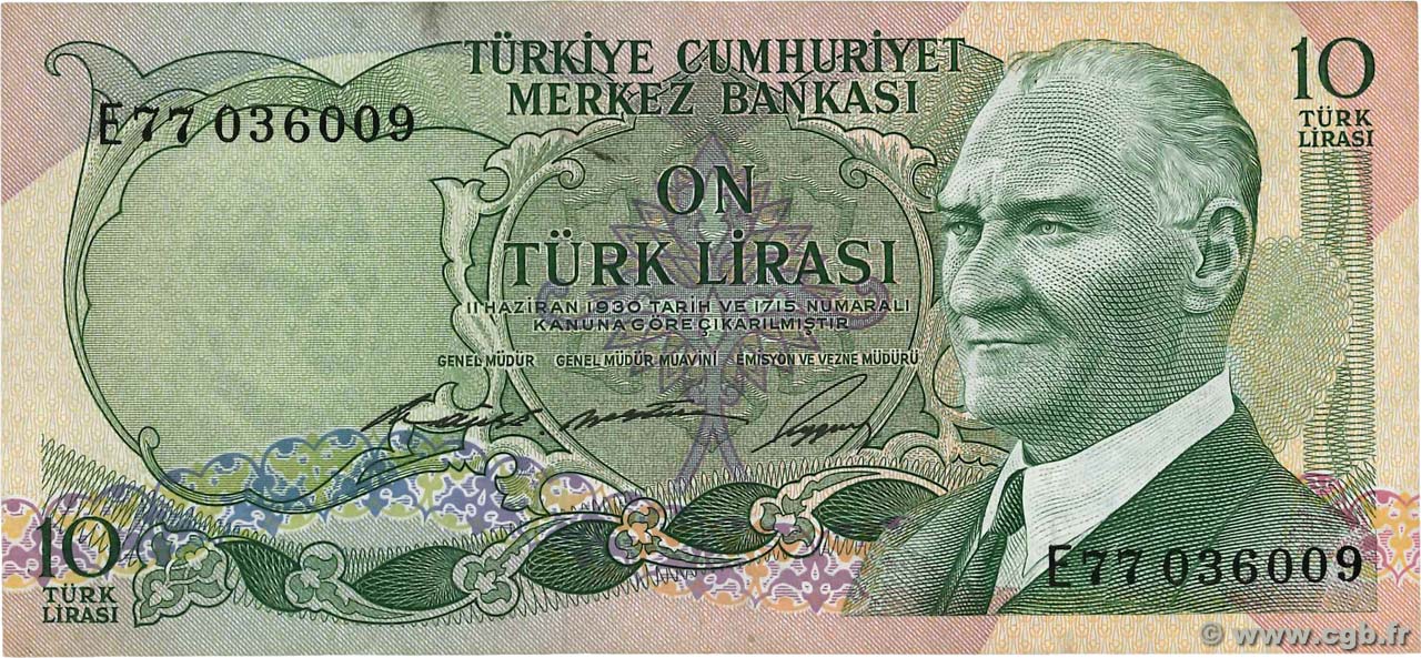 10 Lira TURCHIA  1966 P.180 q.SPL