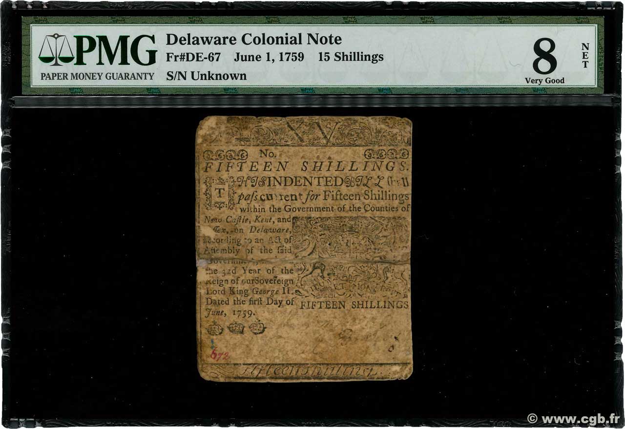 15 Shillings STATI UNITI D AMERICA  1759 PS.0627 B