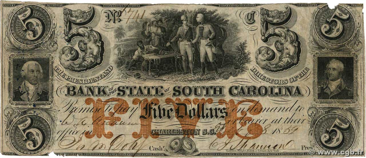 5 Dollars Annulé STATI UNITI D AMERICA Charleston 1859  q.MB