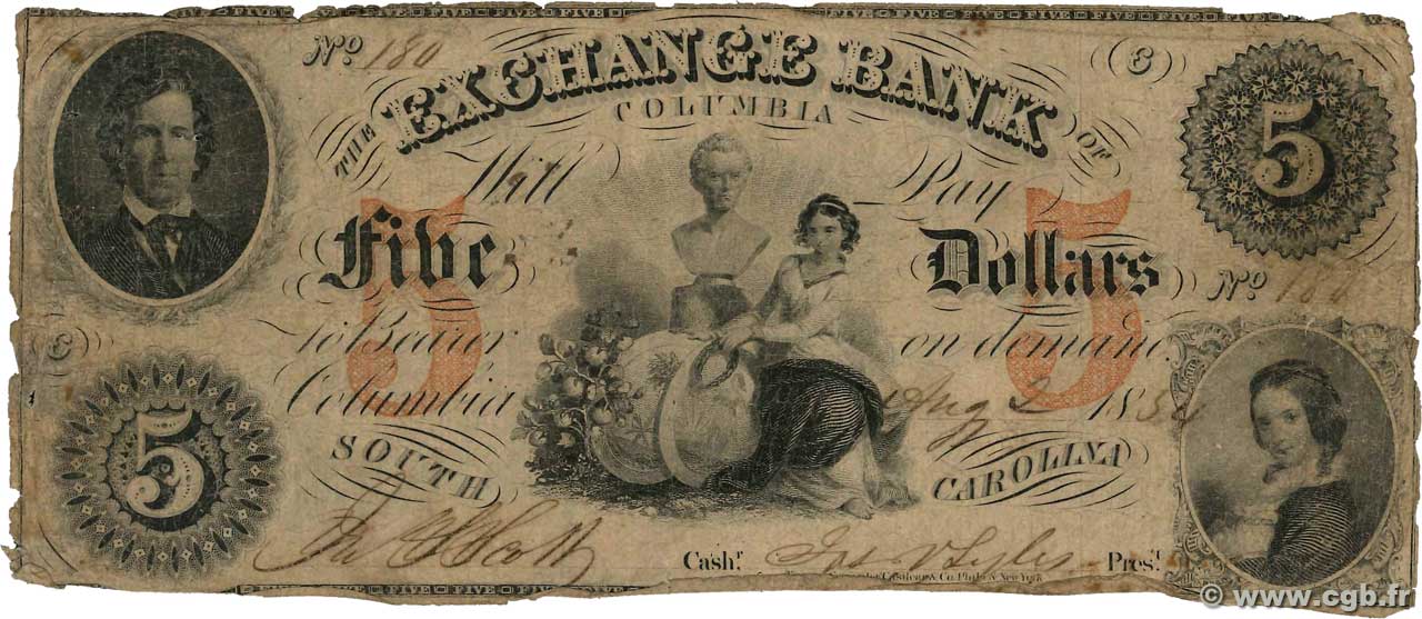 5 Dollars UNITED STATES OF AMERICA Columbia 1854  G