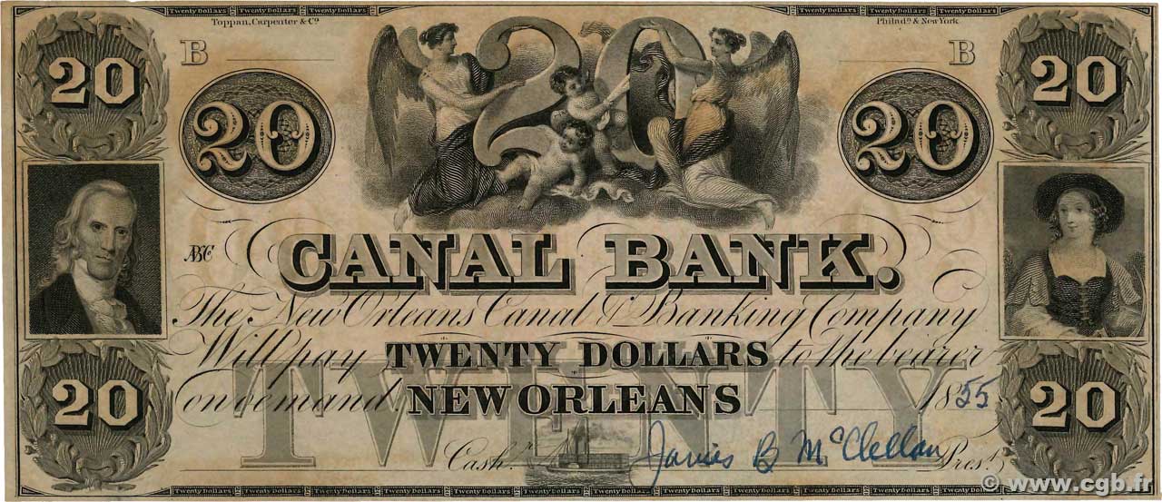 20 Dollars Non émis STATI UNITI D AMERICA New Orleans 1850  SPL
