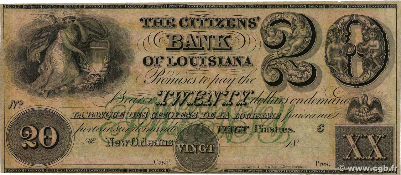 20 Dollars Non émis ESTADOS UNIDOS DE AMÉRICA New Orleans 1863  SC+