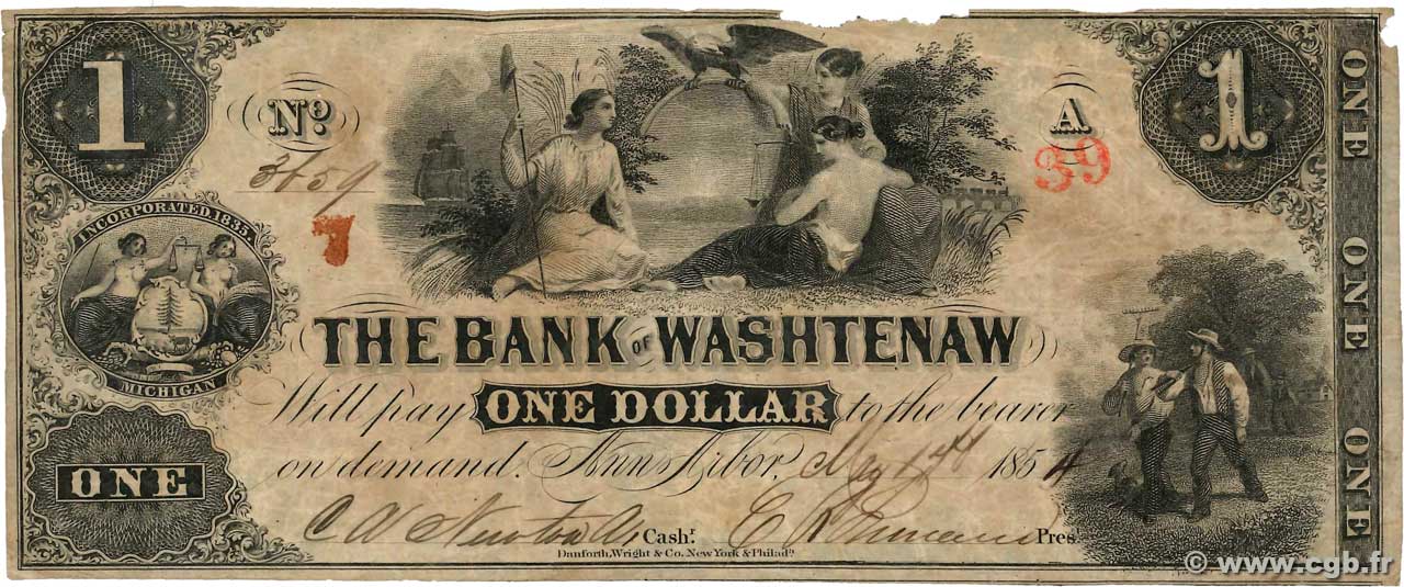 1 Dollar STATI UNITI D AMERICA Ann-Arbor 1854  q.BB