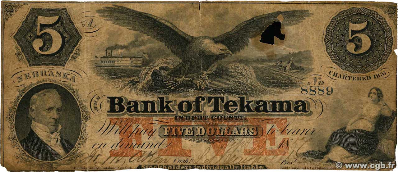 5 Dollars ÉTATS-UNIS D AMÉRIQUE Tekama 1857  B