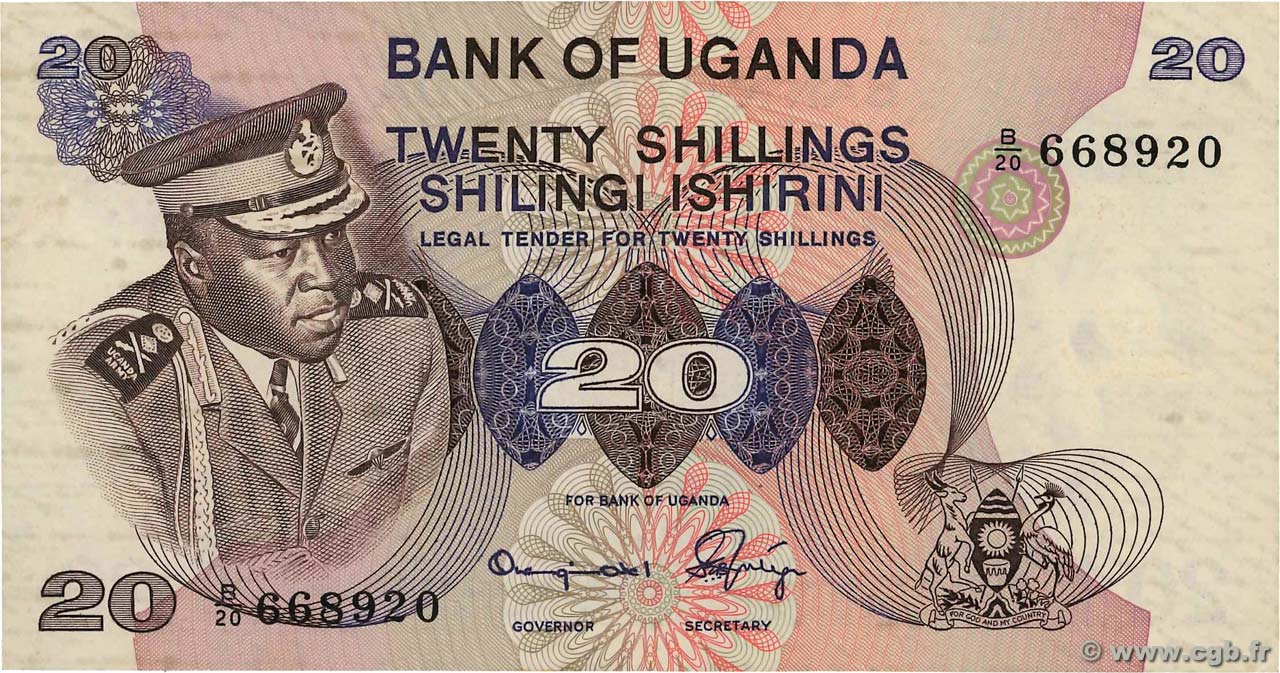 20 Shillings OUGANDA  1973 P.07b TTB
