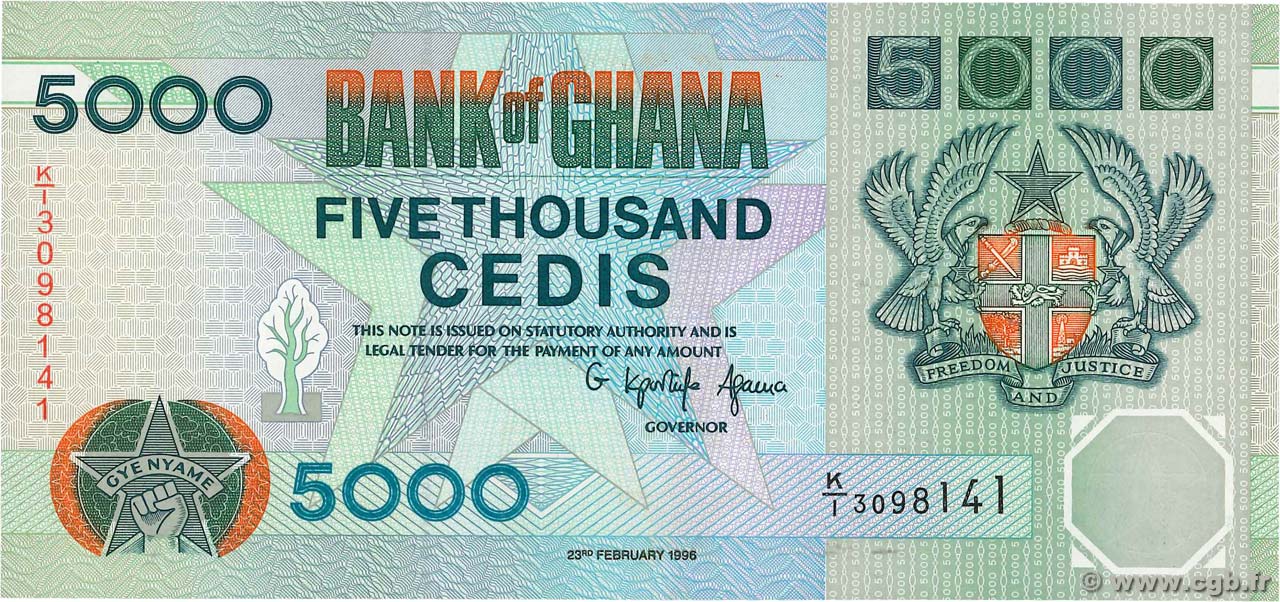5000 Cedis GHANA  1996 P.31c UNC