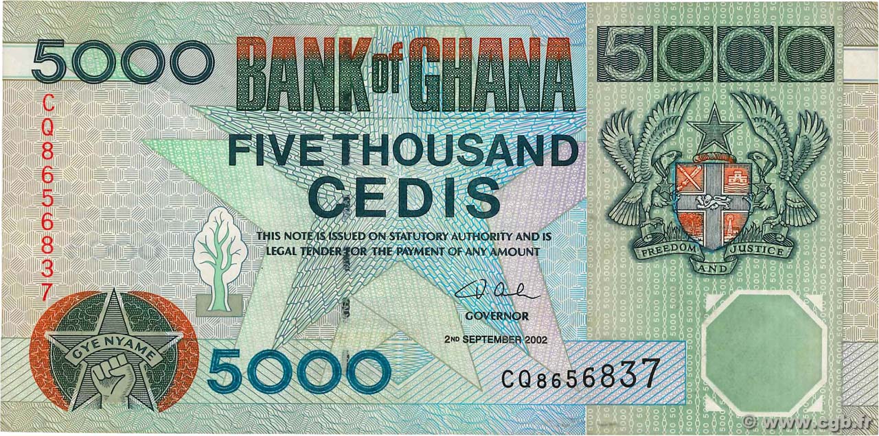 5000 Cedis GHANA  2002 P.34h VF