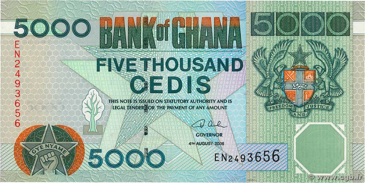 5000 Cedis GHANA  2006 P.34j UNC