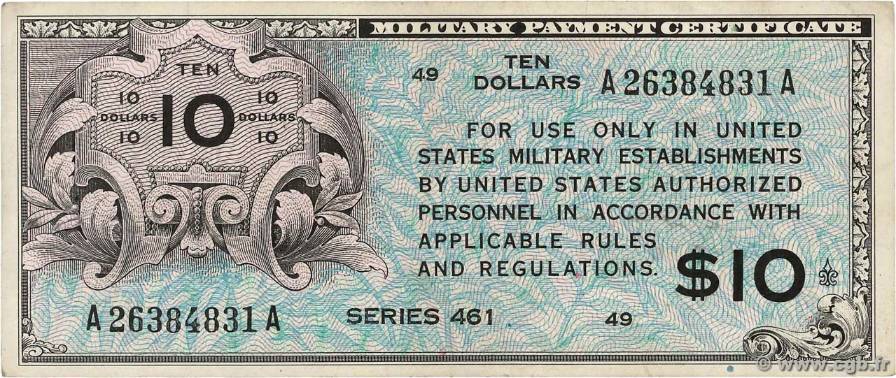 10 Dollars ÉTATS-UNIS D AMÉRIQUE  1946 P.M007 TTB