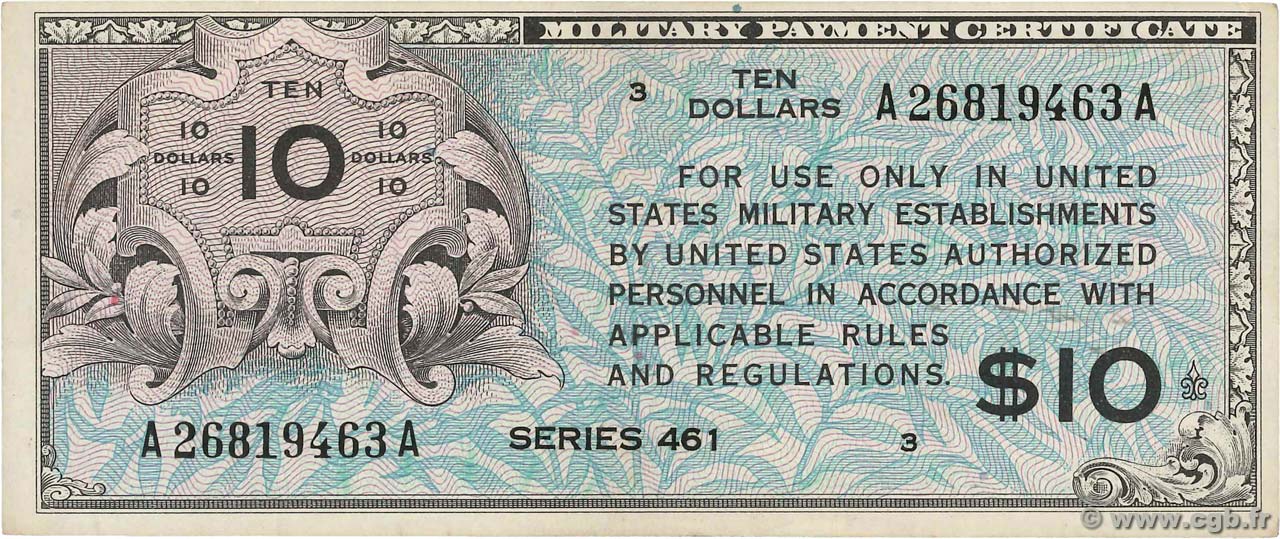 10 Dollars ÉTATS-UNIS D AMÉRIQUE  1946 P.M007 SUP