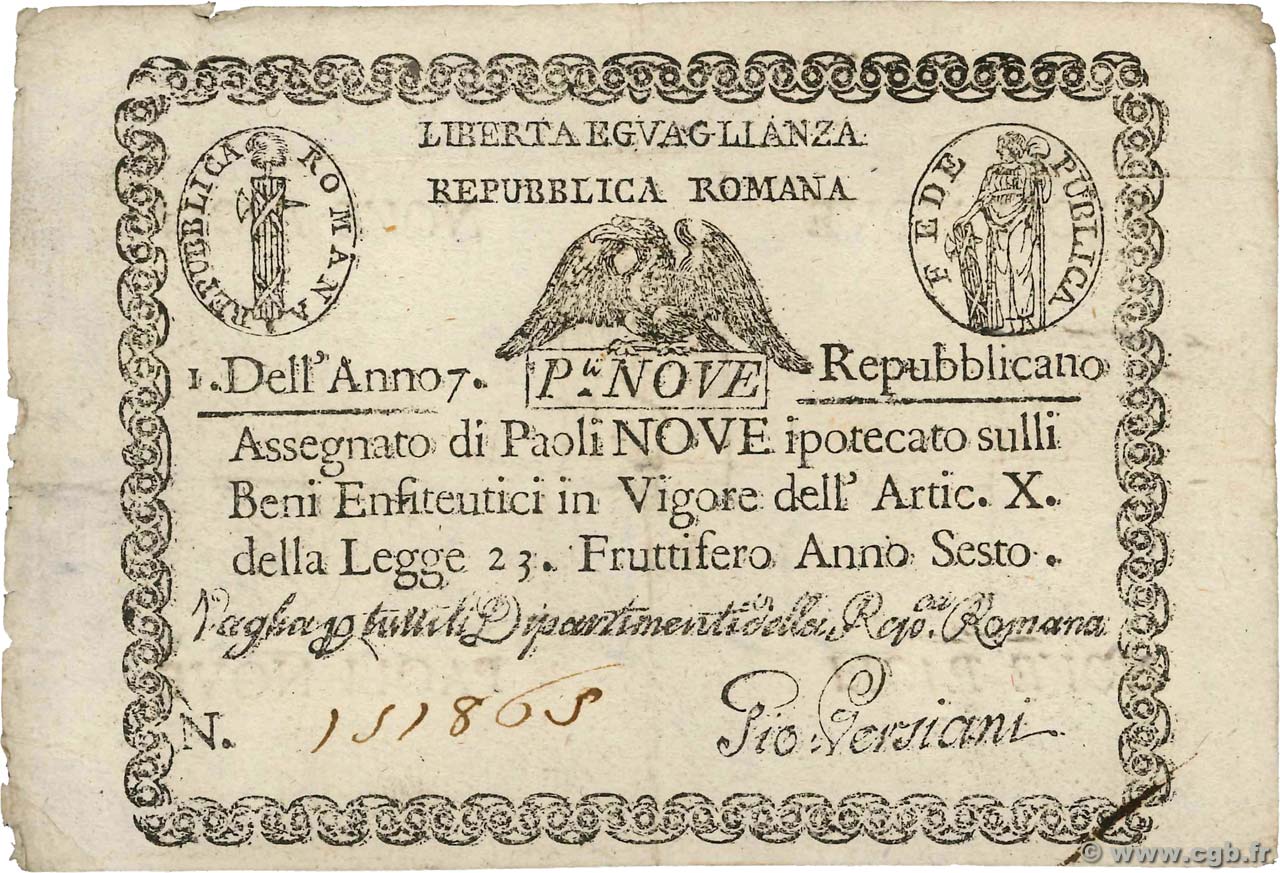9 Paoli ITALY  1798 PS.539 VF