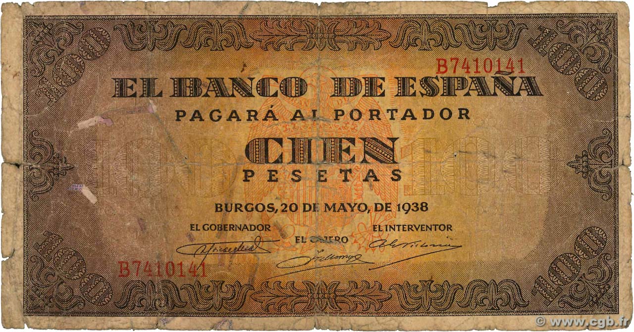 100 Pesetas ESPAÑA  1938 P.113 RC