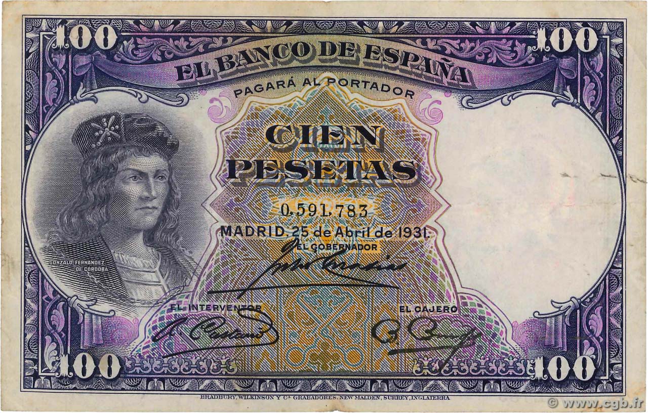 100 Pesetas ESPAGNE  1931 P.083 TB+