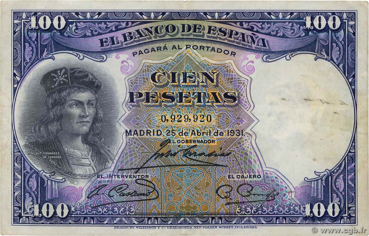 100 Pesetas SPAGNA  1931 P.083 BB