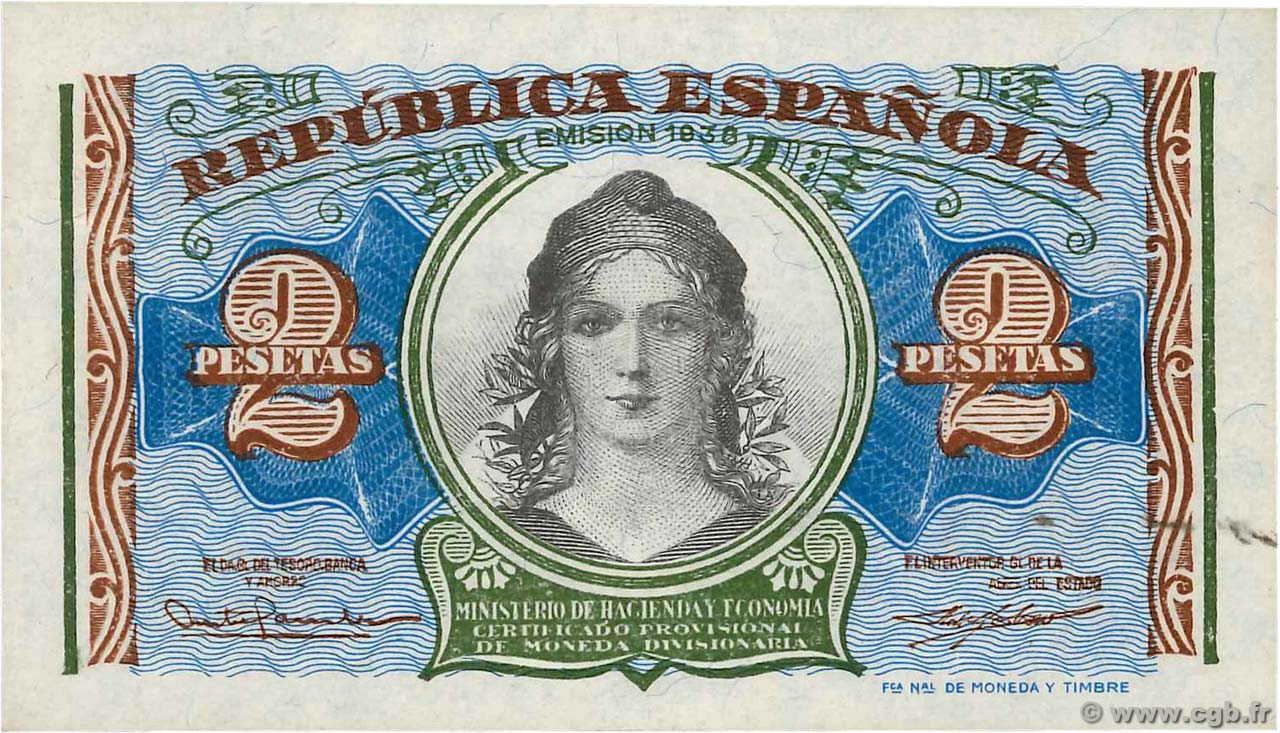 2 Pesetas SPAIN  1938 P.095 UNC
