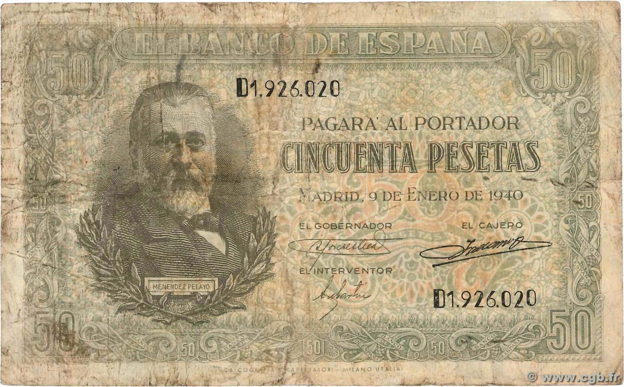 50 Pesetas SPANIEN  1940 P.117 fS