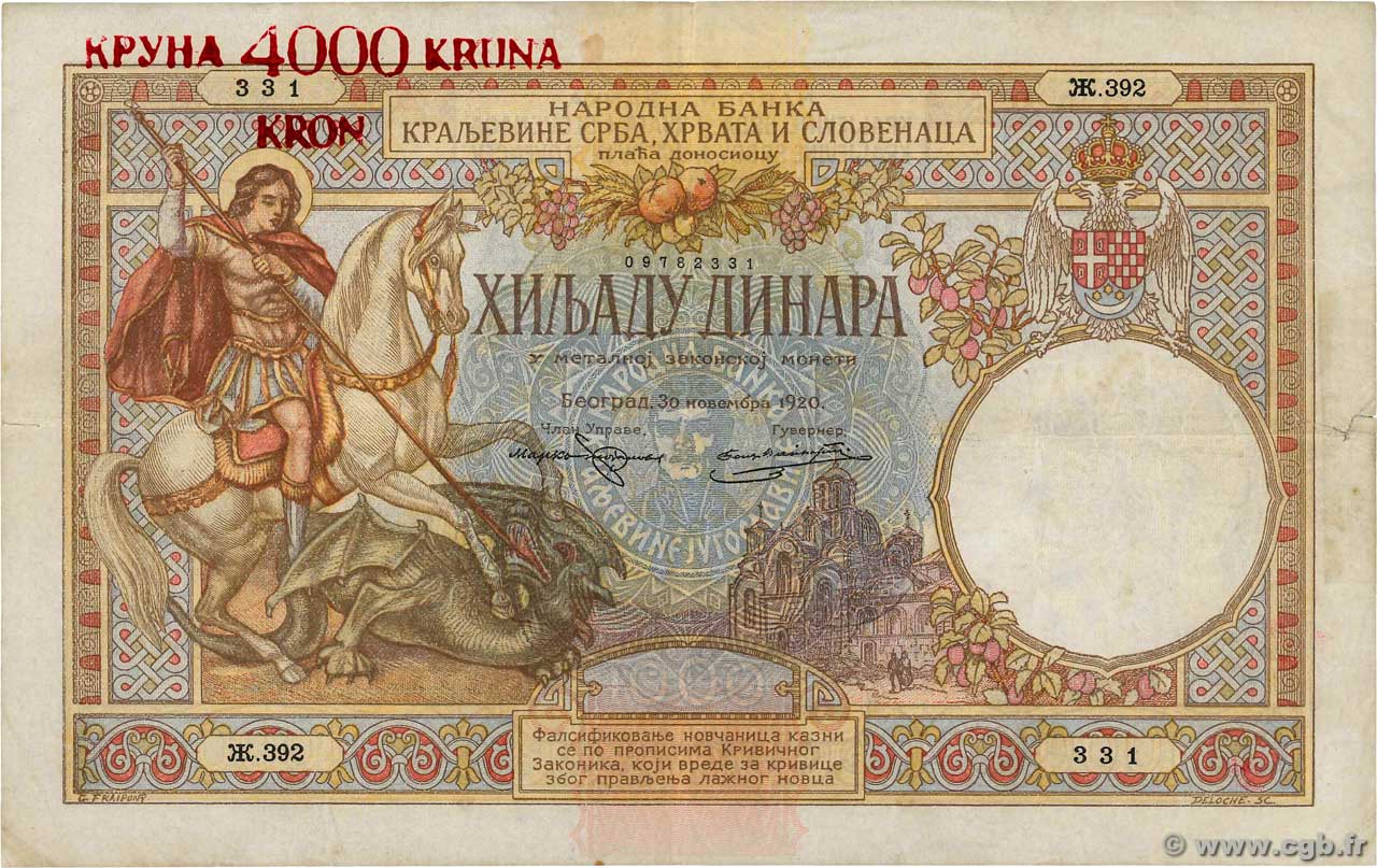 1000 Dinara YOUGOSLAVIE  1920 P.024var TB
