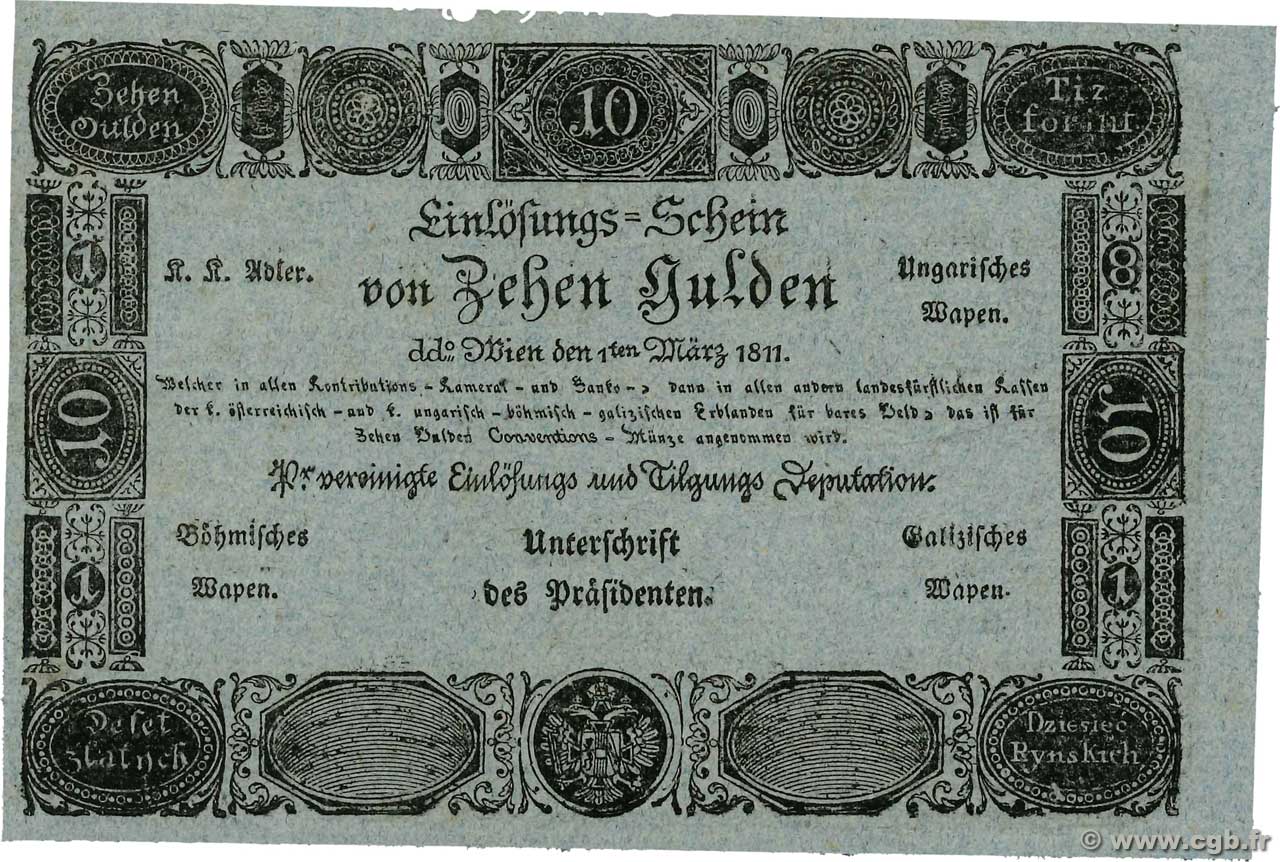 10 Gulden / 100 Gulden AUSTRIA  1811 P.A047b/49b XF