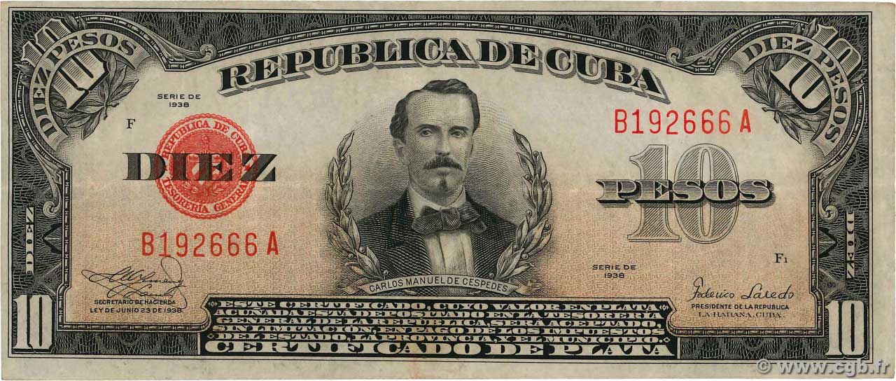 10 Pesos CUBA  1945 P.071f VF