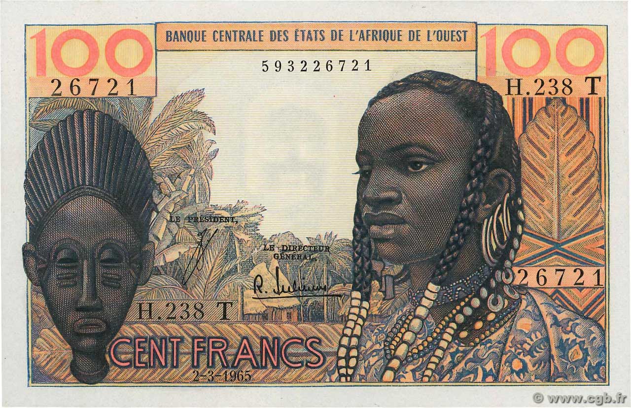 100 Francs WEST AFRICAN STATES  1965 P.801Te AU