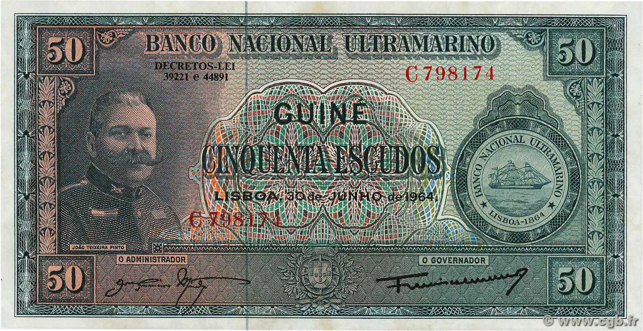 50 Escudos PORTUGUESE GUINEA  1964 P.040a fST