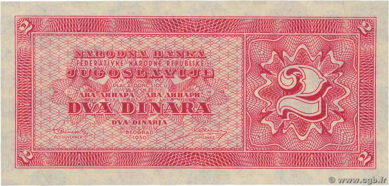 2 Dinara YUGOSLAVIA  1950 P.067Qa UNC