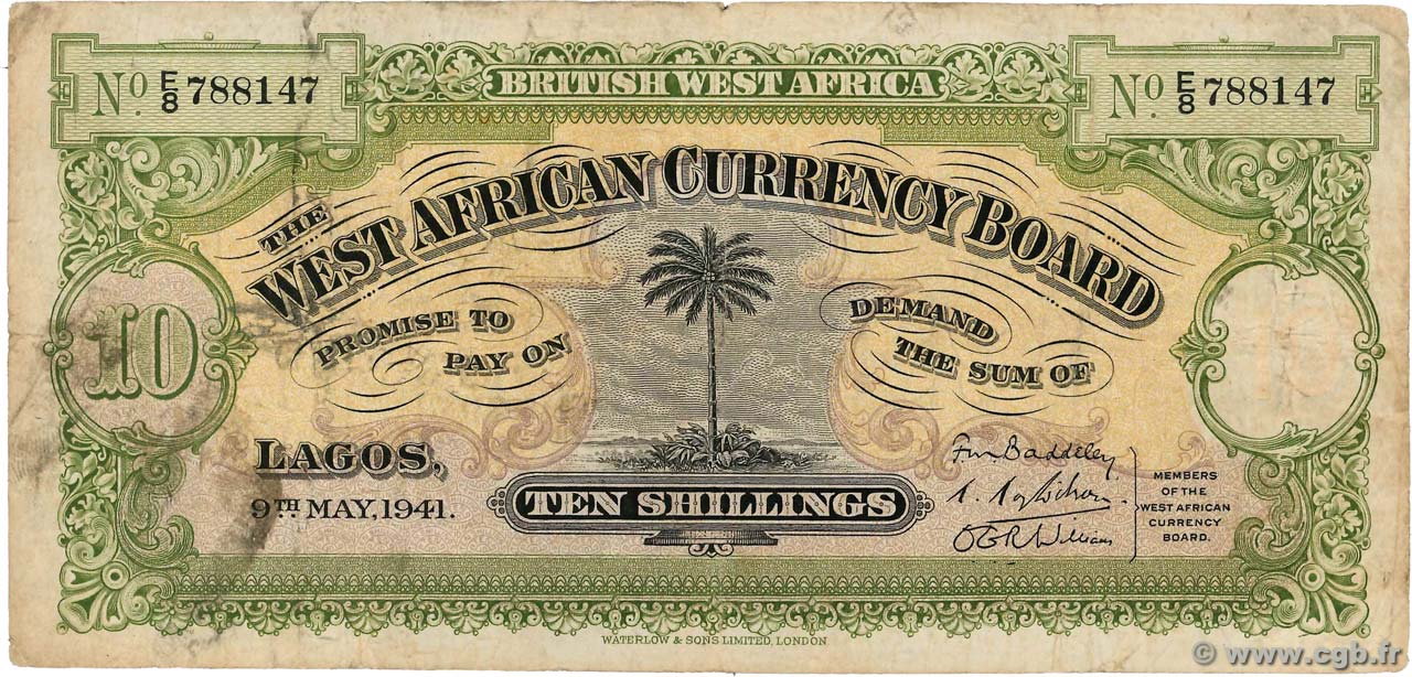 10 Shillings AFRIQUE OCCIDENTALE BRITANNIQUE  1941 P.07b pr.TB