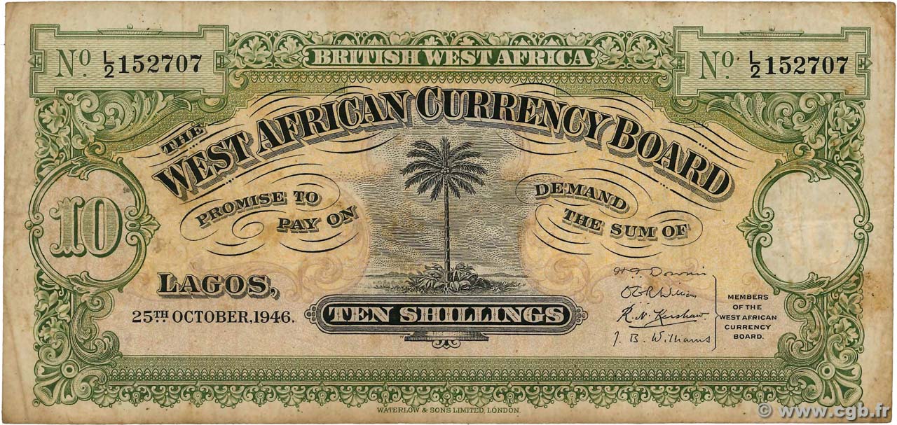 10 Shillings AFRICA DI L OVEST BRITANNICA  1946 P.07b MB