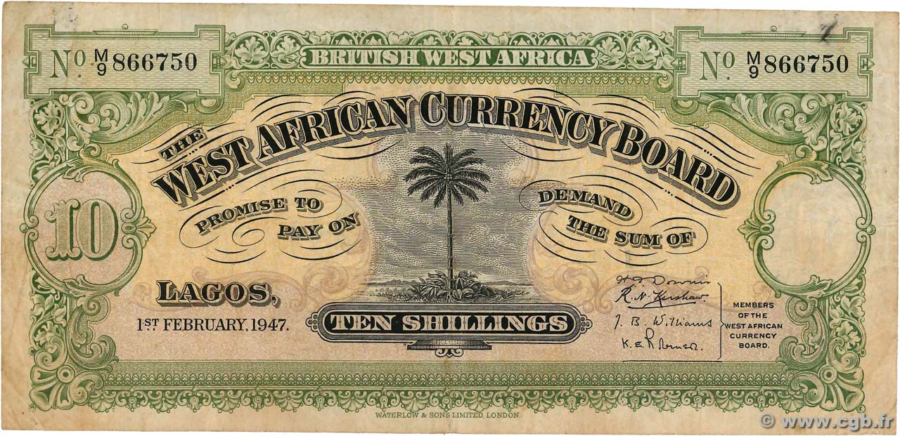 10 Shillings ÁFRICA OCCIDENTAL BRITÁNICA  1947 P.07b BC