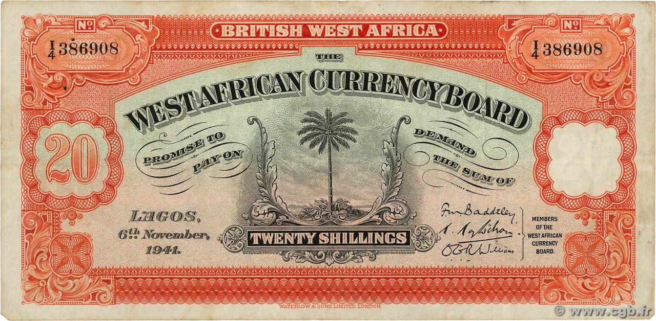 20 Shillings BRITISH WEST AFRICA  1941 P.08b VF