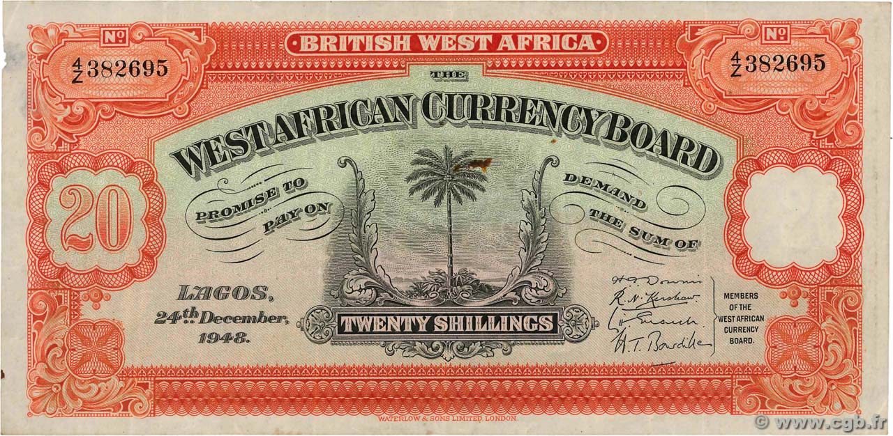 20 Shillings AFRIQUE OCCIDENTALE BRITANNIQUE  1948 P.08b TTB