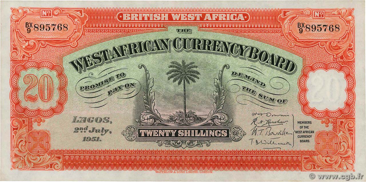 20 Shillings AFRIQUE OCCIDENTALE BRITANNIQUE  1951 P.08b SUP
