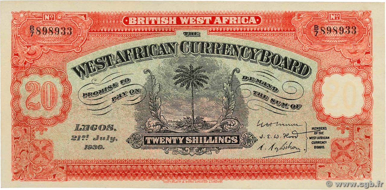 20 Shillings Faux AFRIQUE OCCIDENTALE BRITANNIQUE  1930 P.08ax SPL