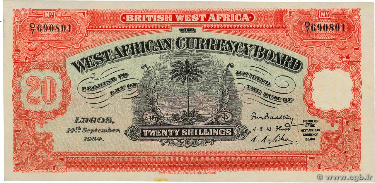 20 Shillings Faux AFRIQUE OCCIDENTALE BRITANNIQUE  1934 P.08ax SPL