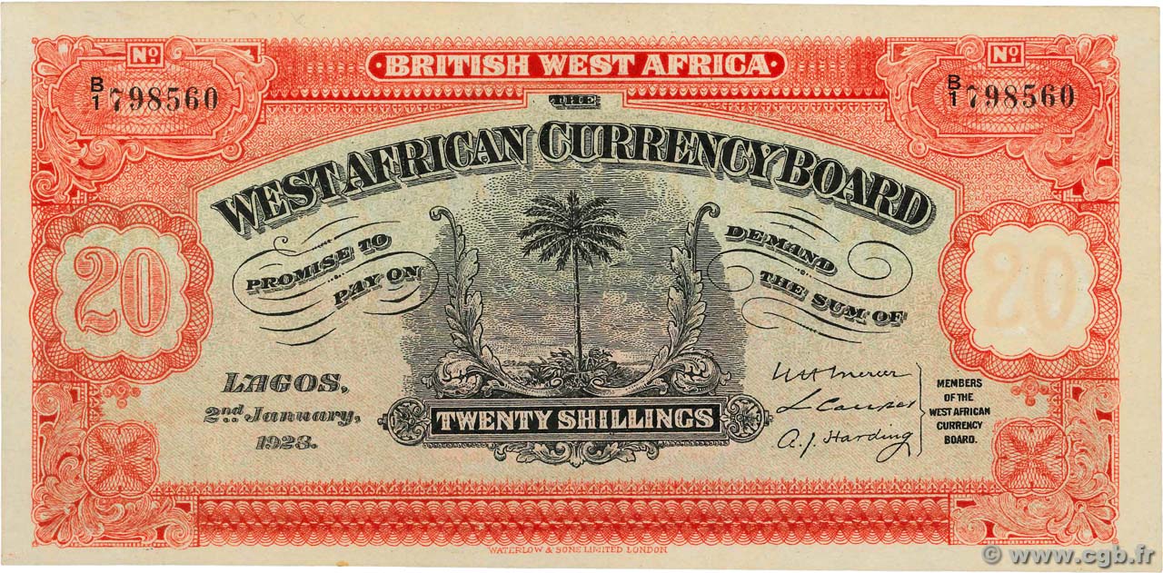 20 Shillings Faux AFRICA DI L OVEST BRITANNICA  1928 P.08ax AU